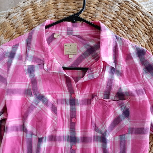 Guess Pink Plaid Button-up - Picture 4 of 5